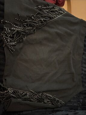 Black Mini Skirt with Rhinestone Fringe